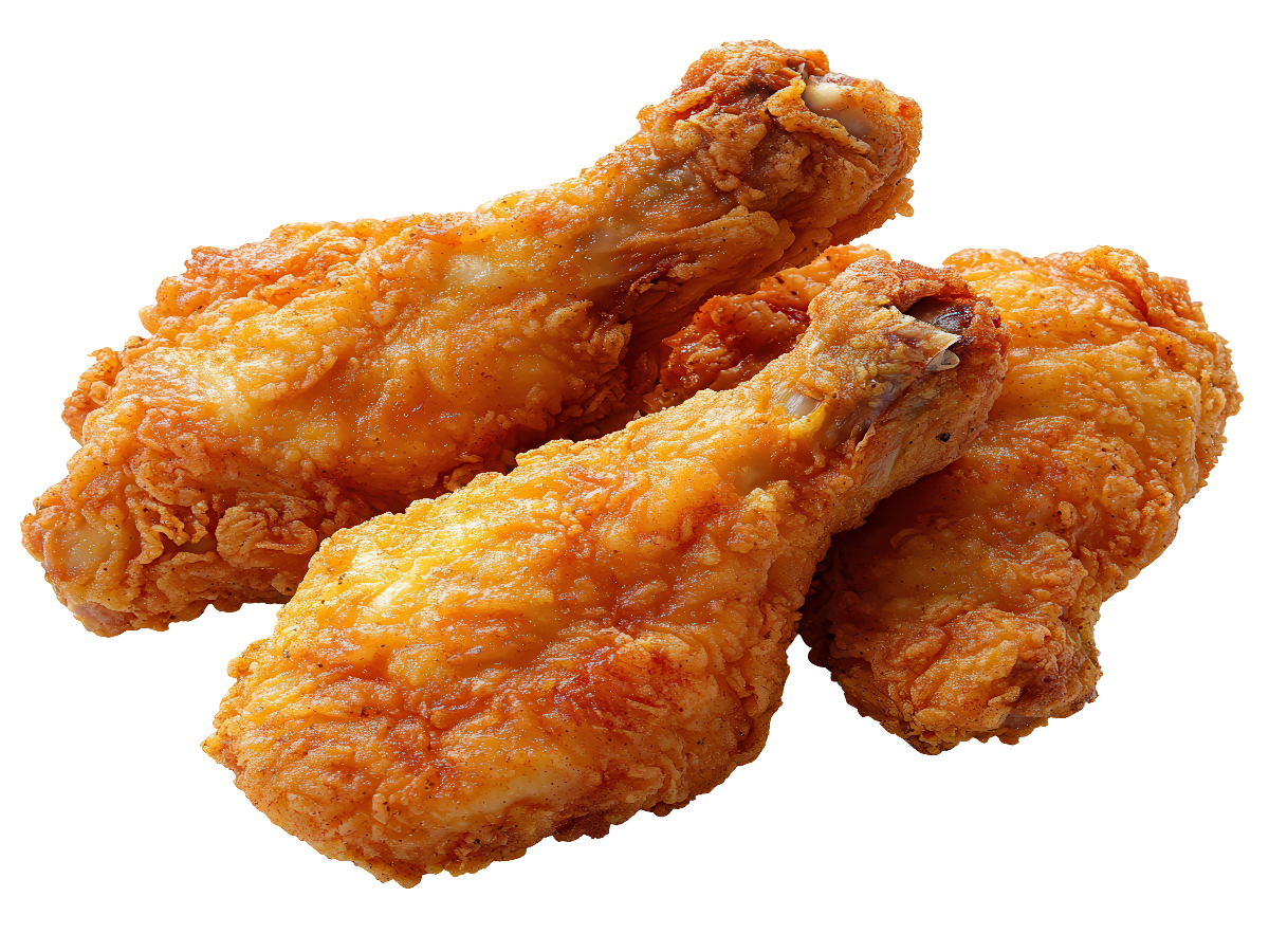 Crispy fried chicken drumsticks served on a white background isolated on transparent background