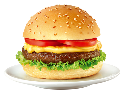 Close-up of a savory beef patty burger with crispy bacon, lettuce, in a soft bun