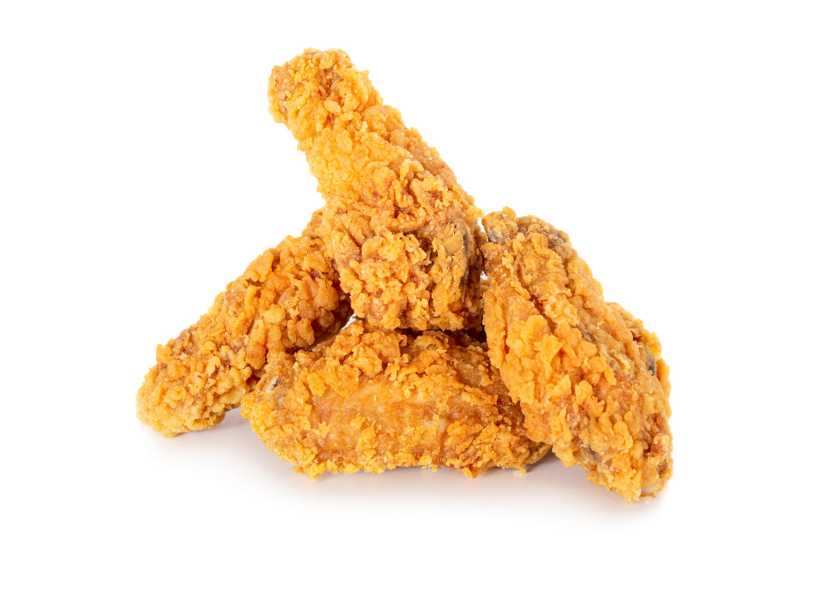 top view of chicken wings on a white background