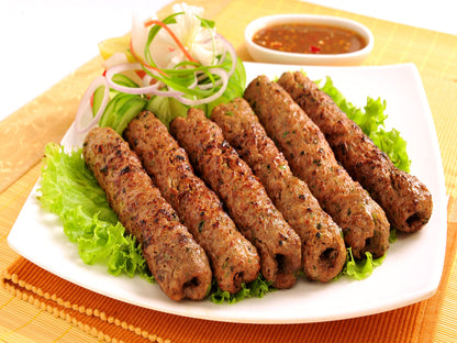 Delicious Beef Seekh Kebab served with fresh naan – home food delivery Karach